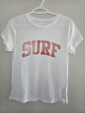 We The Free Free People White Short Sleeve Tee with Red 'SURF' Graphic